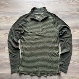 Smartwool Mens Quarter Zip Merino Wool Striped Pullover M Green Outdoors